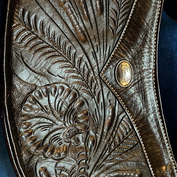 AMERICAN WEST Hand Tooled Brown Leather Shoulder Bag Purse - Picture 12 of 12